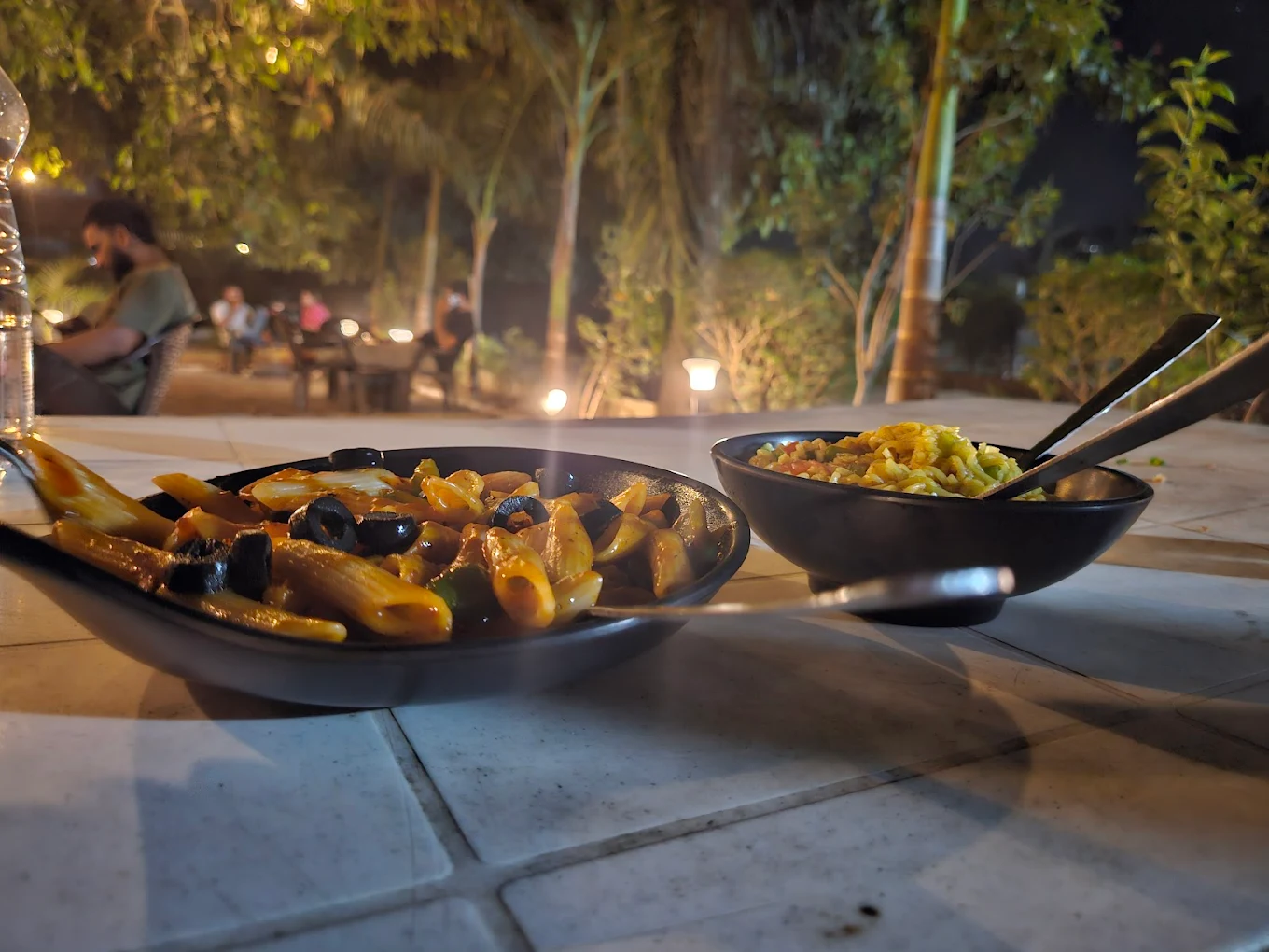 Pasta and noodles on the table at night